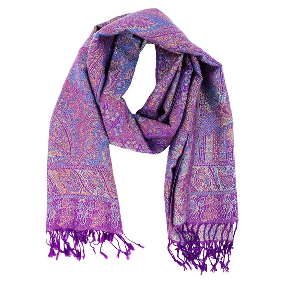 Metallic Weave Paisley Purple Pashmina Style Boho Bohemian Vibe Scarf Shawl - Picture 2 of 4